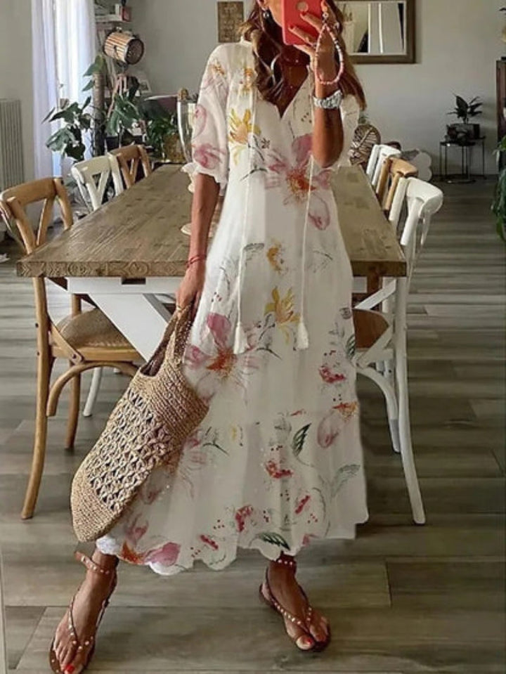 SUZANNE | BOHO VINTAGE V-NECK SUMMER DRESS