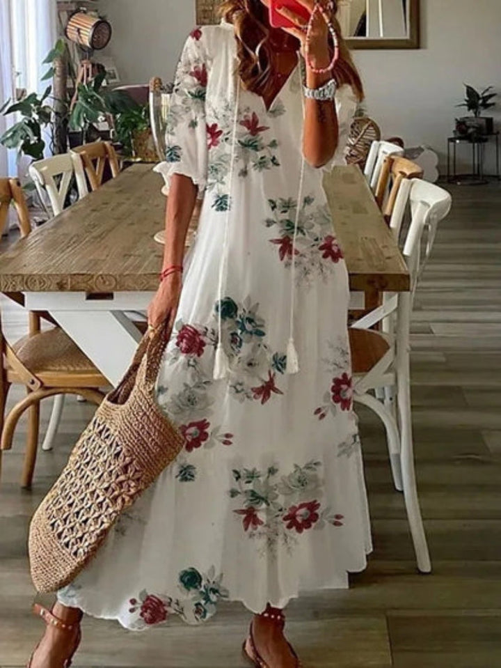 SUZANNE | BOHO VINTAGE V-NECK SUMMER DRESS